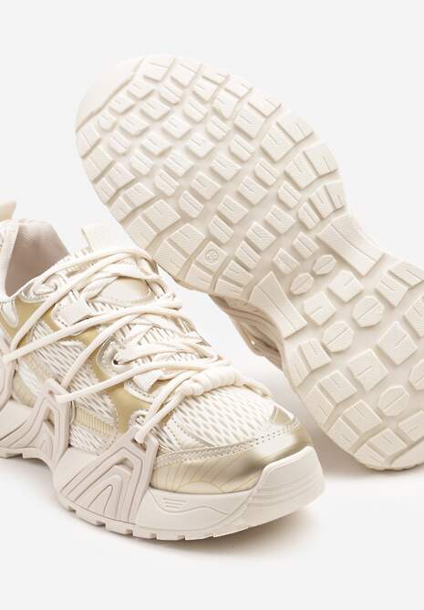 Złote Sneakersy z Designerskim Sznurowaniem Nuritha