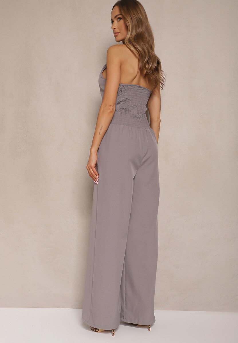 Szary Kombinezon na Szyję z Guzikami i Szerokimi Nogawkami Tadelli