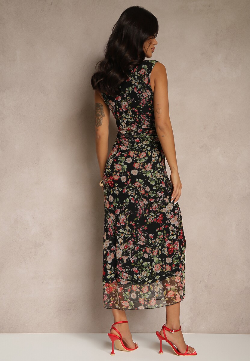 Czarna Sukienka Typu Bodycon w Kwiatowy Wzór Melavela