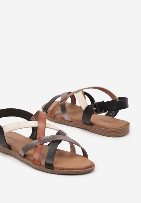 Czarne Sandały Ozdobione Metalicznymi Paskami Neolirith