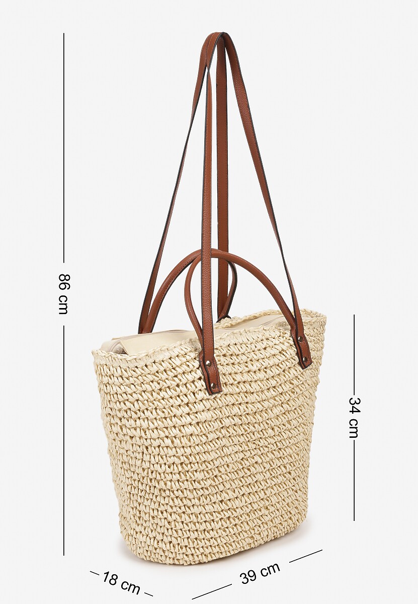 Jasnobeżowa Torebka z Plecionki z Dodatkową Kieszonką z Ekoskóry Cosina