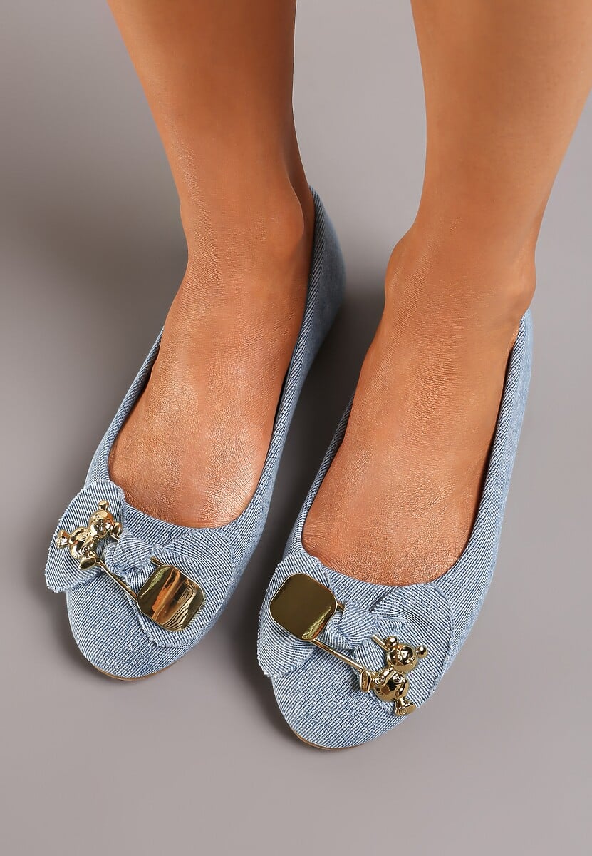 Niebieskie Balerinki z Metalową Ozdobą na Froncie Alverua