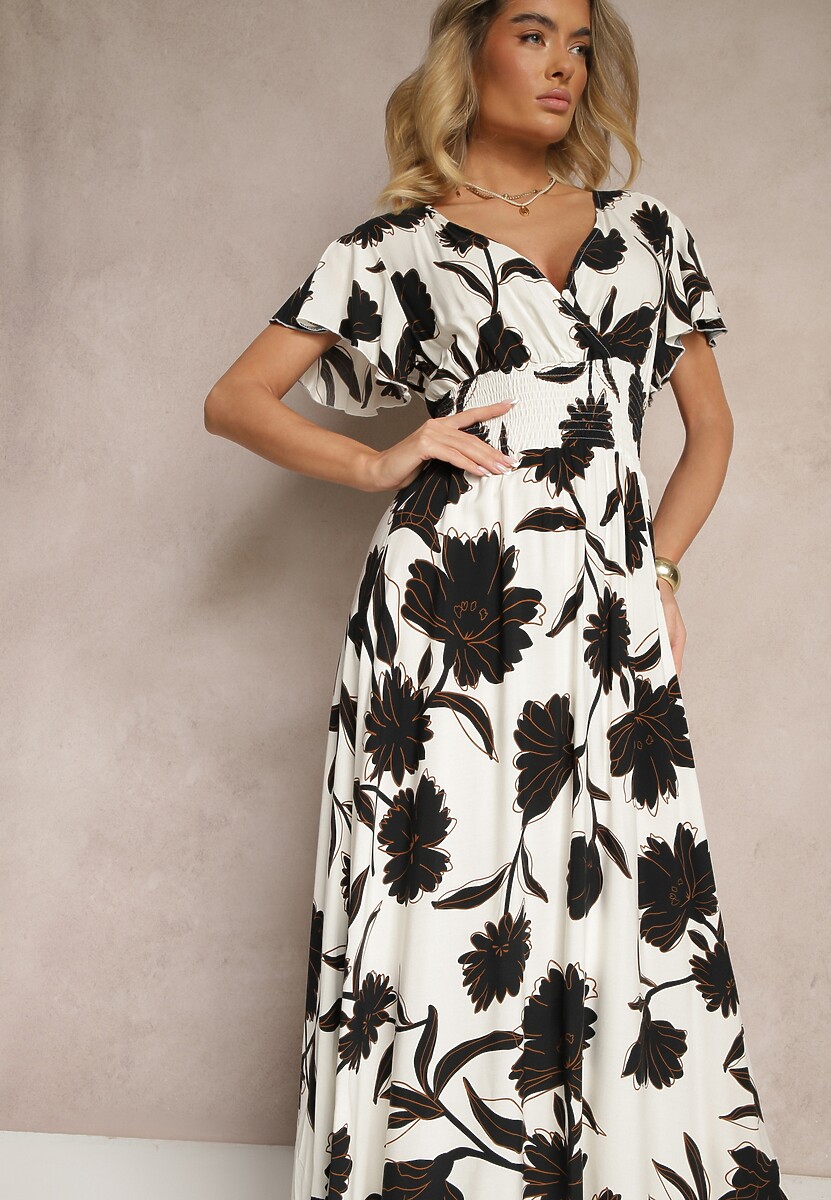 Czarna Sukienka z Wiskozy w Kwiatowy Wzór Corinea