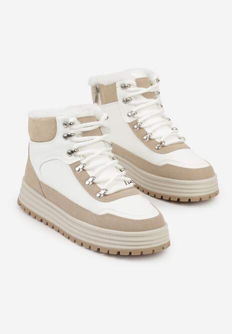 Białe Sneakersy w Stylu Traperów na Platformie Ewedora