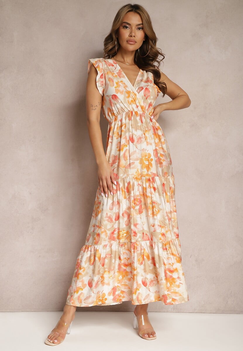 Niebiesko-Fioletowa Sukienka Wiązana z Tyłu z Trójkątnym Dekoltem i Gumką w Talii Fiolarae