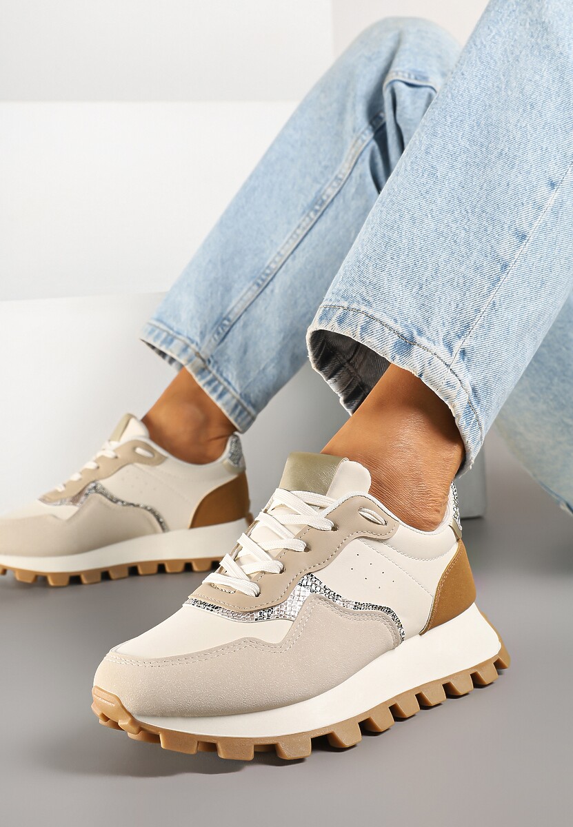 Beżowe Sneakersy z Geometrycznym Wzorem Korisoria