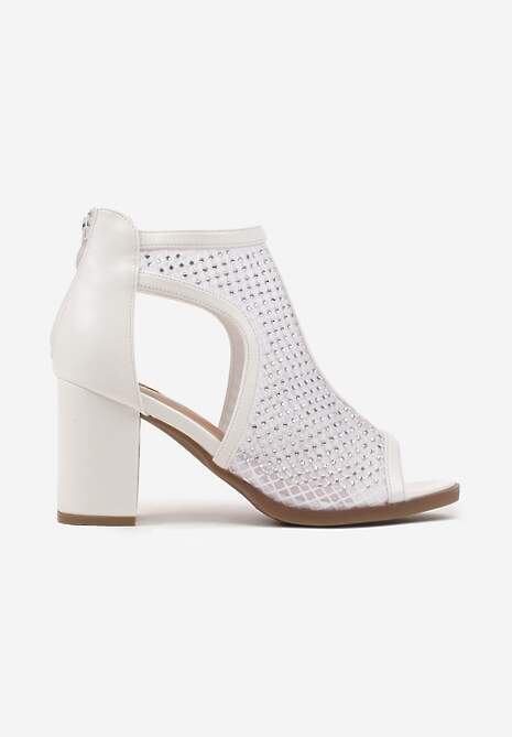 Białe Siateczkowe Sandały Stylizowane na Botki na Obcasie z Cyrkoniami Senarila