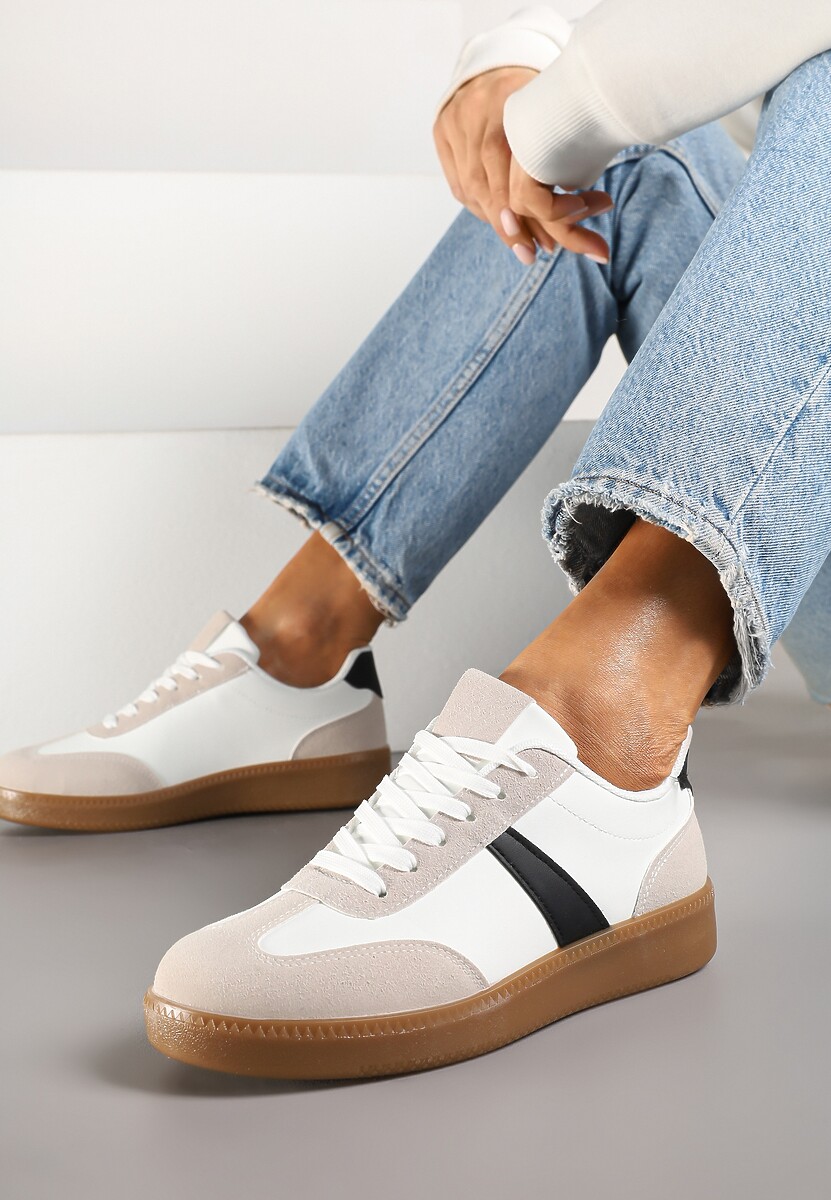 Biało-Czarne Sneakersy Tenisówki z Geometrycznym Wzorem Hanivra