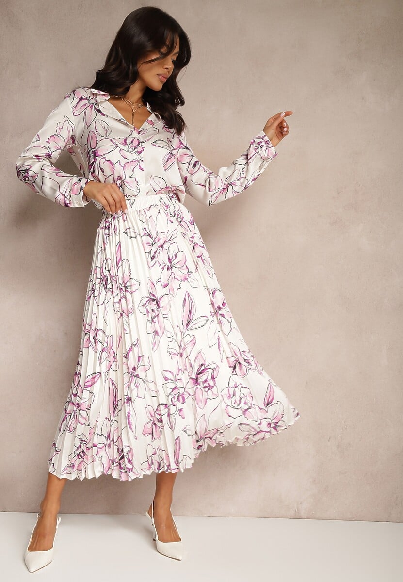 Biało-Niebieska Koszula z Wiskozą i Kwiatowym Wzorem Fenellea