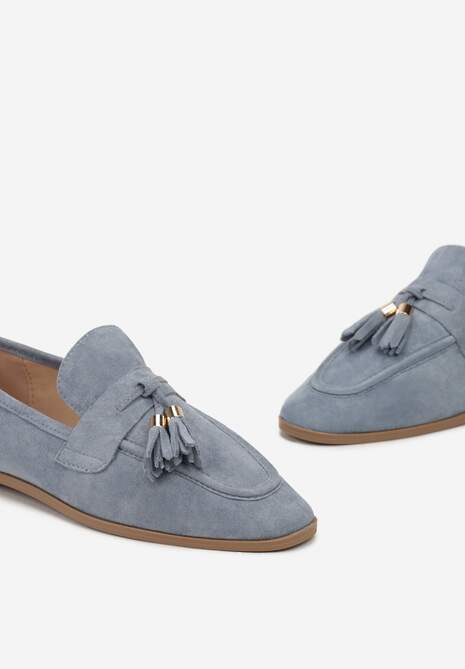 Jasnoniebieskie Mokasyny z Ekozamszu Ozdobione Frędzlami z Kwadratowym Noskiem Ileriva