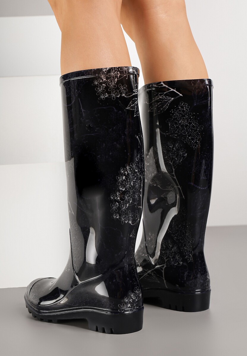 Czarne Kalosze o Klasycznym Fasonie z Motywem Roślinnym Talvanne