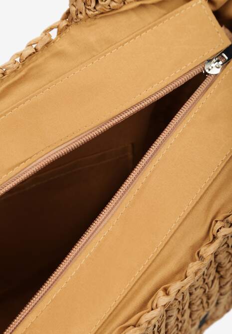 Ciemnobeżowa Duża Torebka z Plecionki Ozdobiona Napisem Degelia