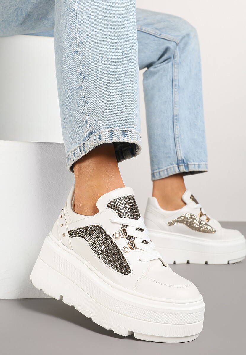 Czarne Sneakersy Vices na Platformie Ozdobione Brokatem Ldivana