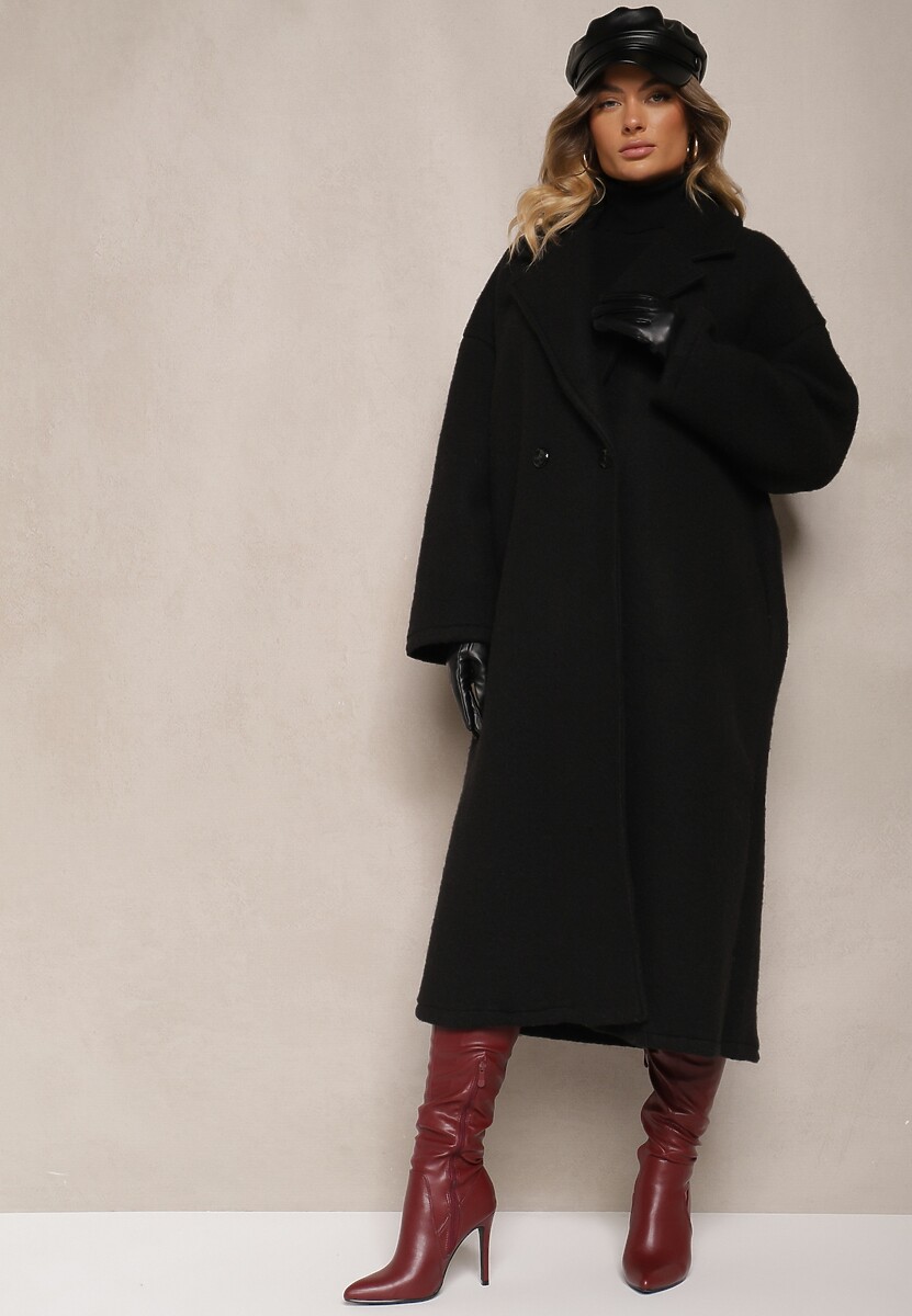 Beżowy Długi Płaszcz Jednorzędowy o Kroju Oversize Vlekoma