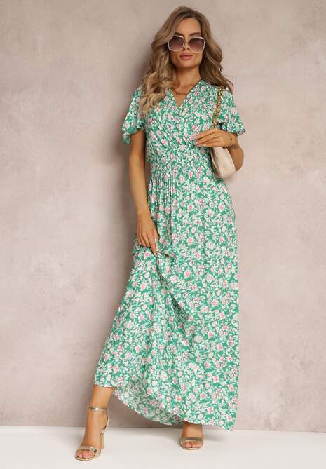 Zielona Rozkloszowana Sukienka z Wiskozy i Modnym Nadrukiem Vildei