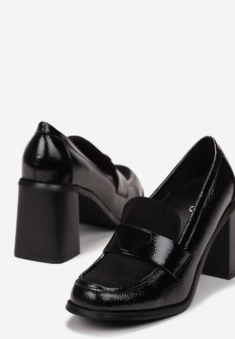 Czarne Lakierowane Półbuty na Słupku Finave