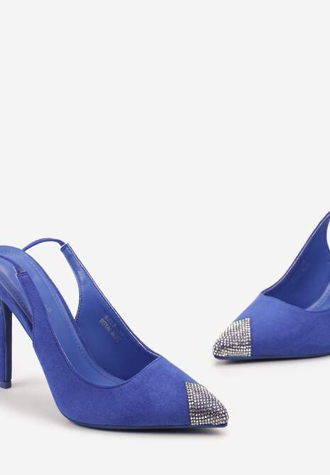 Niebieskie Sandały z Noskiem Ozdobionym Cyrkoniami i Wiązaniem wokół Łydki na Szpilce Hlienoma