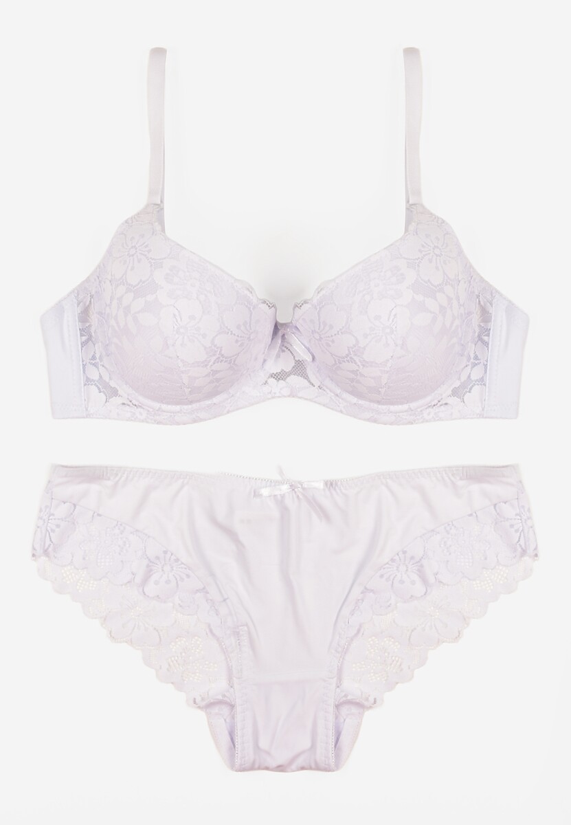 Biały Koronkowy Komplet Majtki Figi i Biustonosz Eziselle