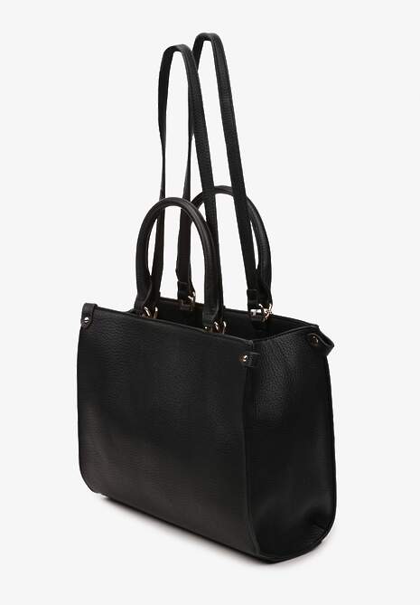 Czarna Torebka z Podwójną Rączką Naszytą Komorą i Metalowymi Detalami Htirma