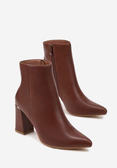 Brązowe Botki na Słupku Vices Ozdobione Przeszyciem Illvine