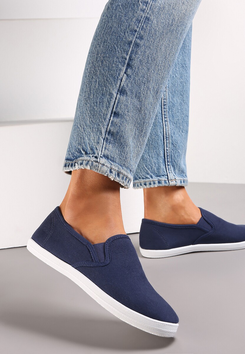 Granatowe Materiałowe Tenisówki na Elastycznej Podeszwie Aishani