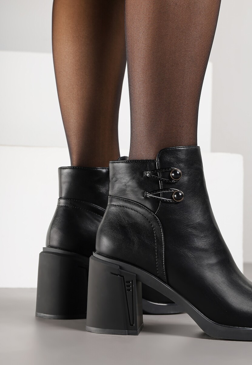 Czarne Basicowe Botki do Kostki VICES na Słupkowym Obcasie Naleasa