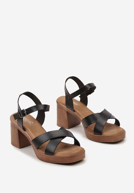 Czarne Sandały na Słupku z Platformą z Imitacji Drewna Argastia