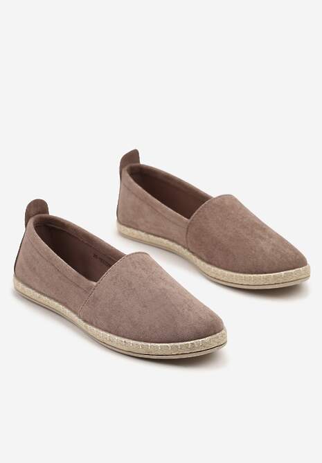 Ciemnobeżowe Płaskie Espadryle z Plecionką na Podeszwie Julietae