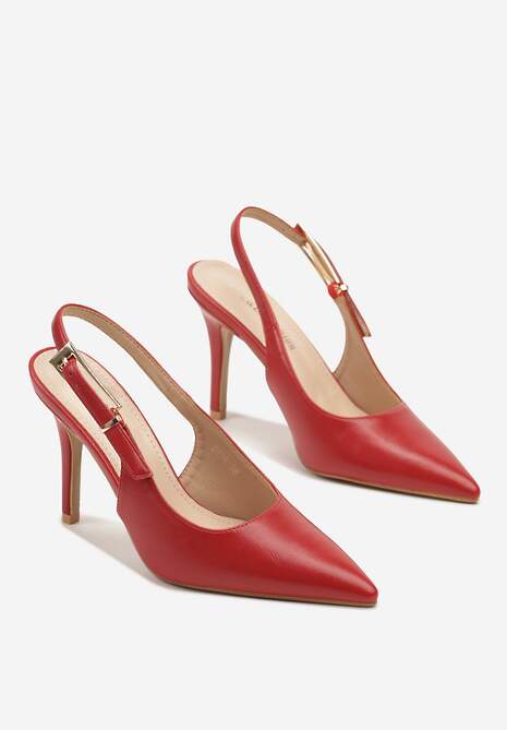 Czerwone Sandały na Szpilce Slingback ze Szpiczastym Noskiem Stellani