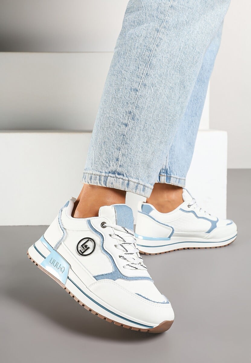 Biało-Niebieskie Sneakersy z Metaliczną Ozdobą Firamia