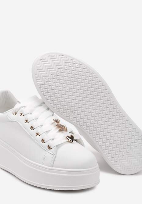 Biało-Czarne Sneakersy na Platformie z Metalowymi Zawieszkami i Cyrkoniami Nioko