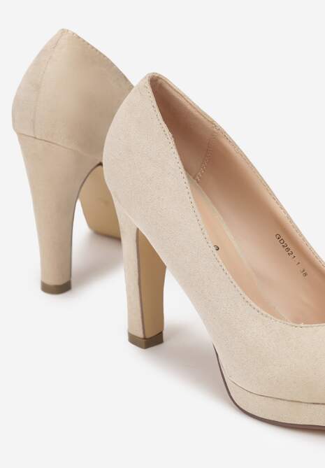 Beżowe Czółenka na Słupkowym Obcasie z Okrągłym Noskiem Enzla