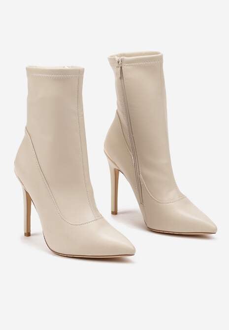 Beżowe Botki na Szpilce z Metaliczną Aplikacją Ivandra