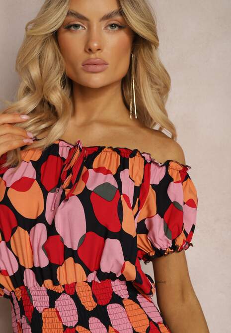 Czerwona Sukienka Hiszpanka z Bawełny z Modelującą Gumką w Pasie Vearica