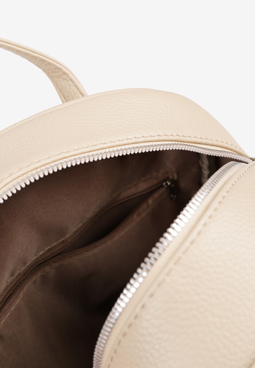 Beżowy Mały Plecak z Dodatkową Saszetką i Kieszenią z Suwakiem Pasianne