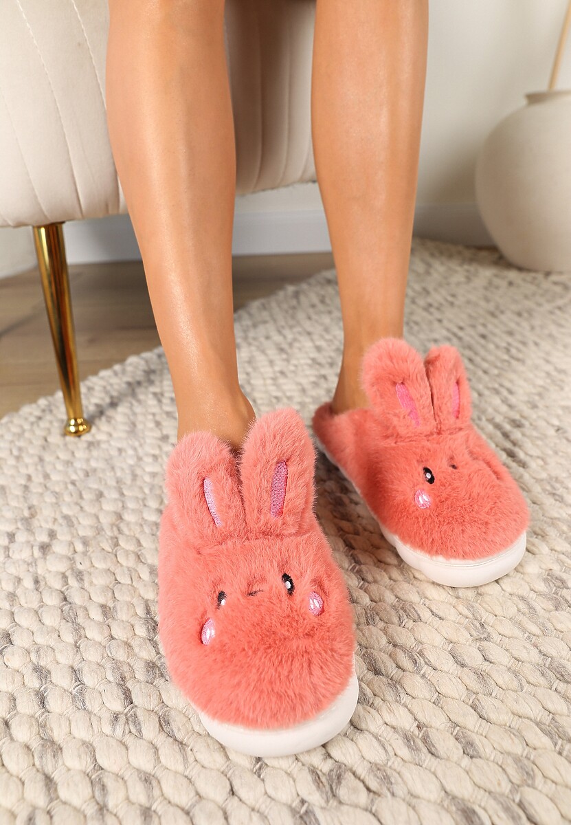 Ciemnoróżowe Futrzane Kapcie Vices na Platformie z Tłoczeniem w Stylu Królika Adarevia