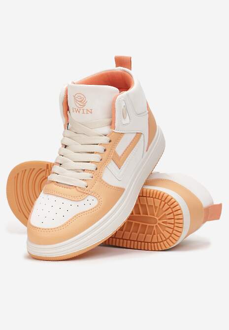 Beżowo-Pomarańczowe Sneakersy Maeramia