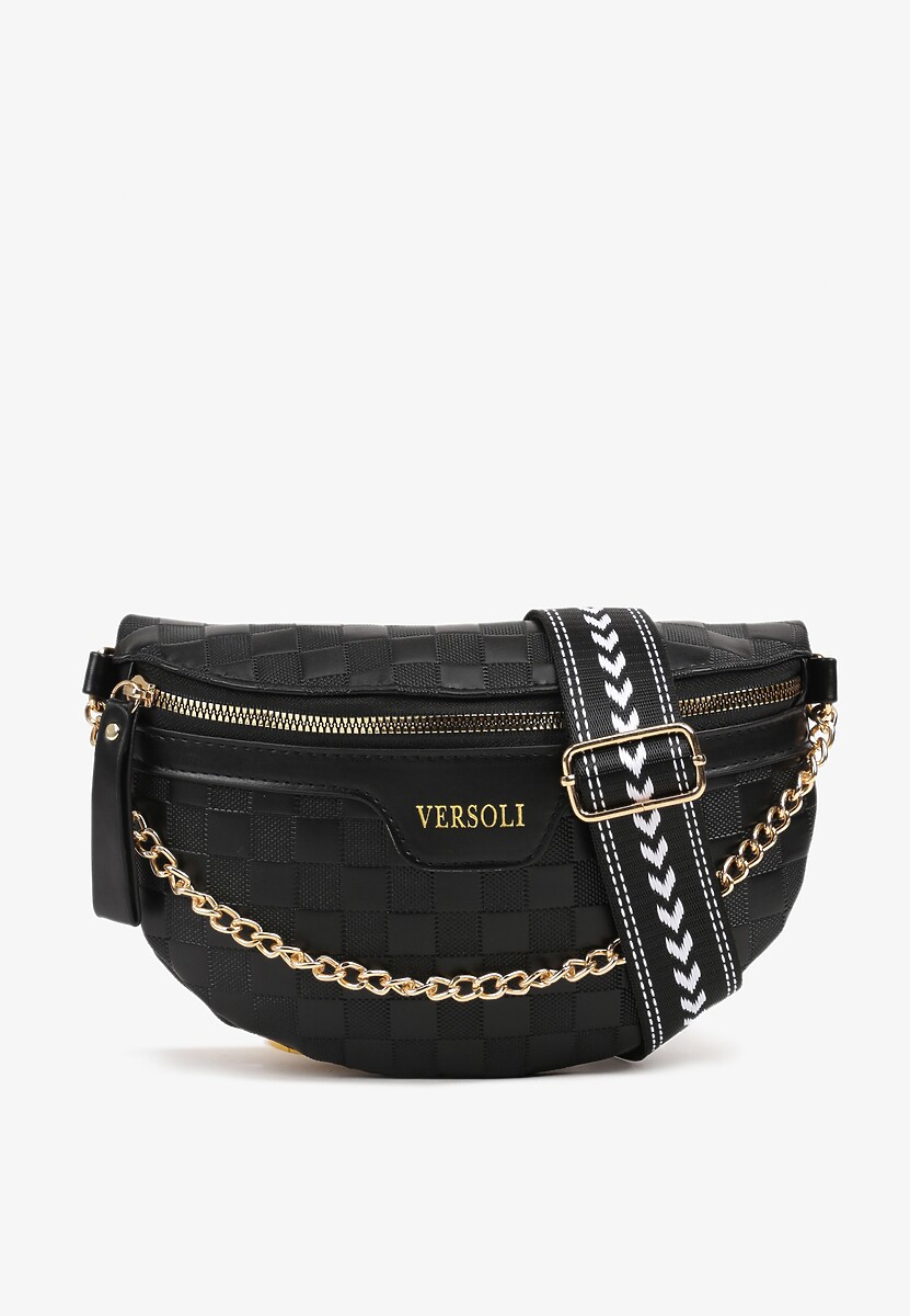 Czarna Tłoczona Nerka z Łańcuszkiem i Dodatkowym Szerokim Paskiem Alisvara