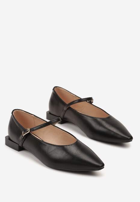 Czarne Balerinki Vices w Stylu Mary Jane z Wkładką ze Skóry Naturalnej Emilane