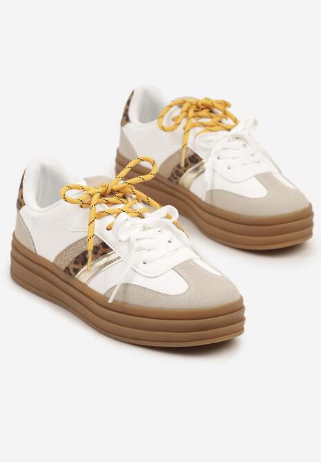 Biało-Brązowe Sneakersy Klasyczne Tenisówki Wyposażone w Dodatkowe Sznurówki Nasalle