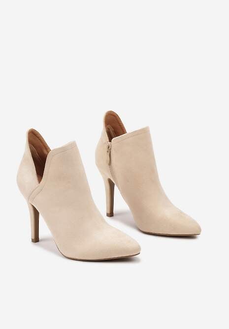 Beżowe Botki Vices na Szpilce z Wycięciem z Boku Elliora