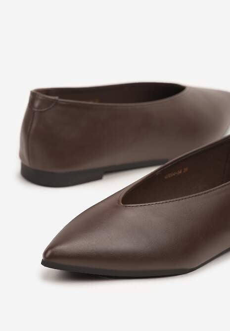 Ciemnobrązowe Balerinki Vices z Wkładką ze Skóry Naturalnej w Klasycznym Stylu Nalivee