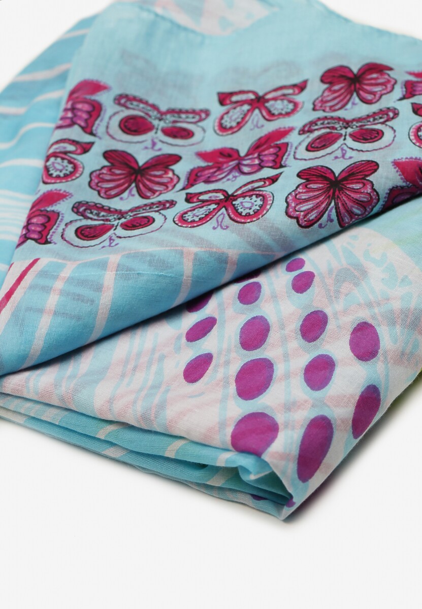 Jasnoniebieski Szalik w Stylu Apaszki z Bawełny z Motylami Geniosa