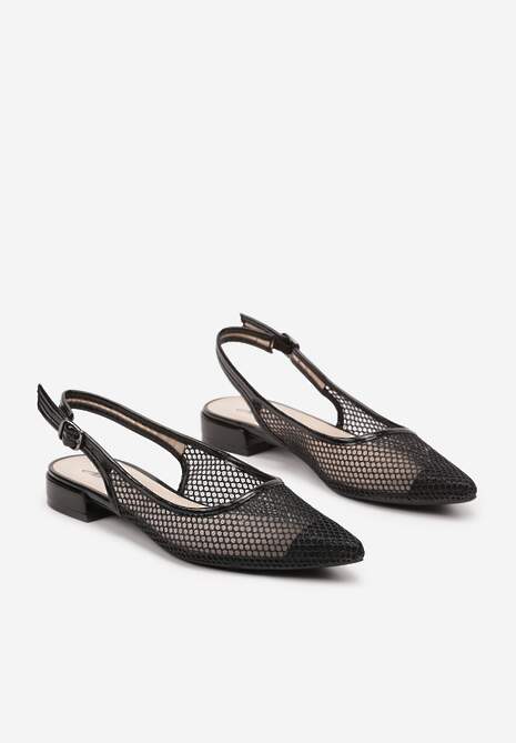 Czarne Siateczkowe Sandały z Brokatem i Szpiczastym Noskiem Falvesina