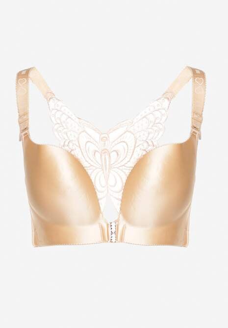 Beżowy Biustonosz z Ozdobną Koronką na Plecach i Zapięciem z Cyrkoniami Ferna