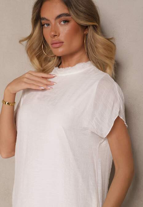 Biała Sukienka o Pudełkowym Kroju z Wiązaniem Napalea