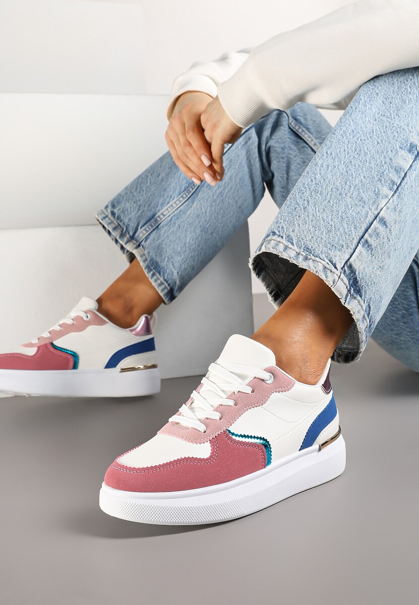 Biało-Różowe Sneakersy z Metalicznymi Aplikacjami Terlexia