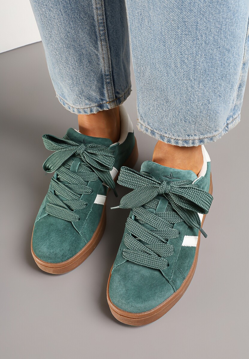 Zielono-Białe Sneakersy Typu Kultowe Tenisówki Zdobione Paskami Nevellise