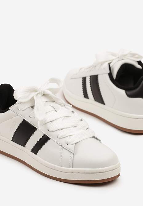 Biało-Czarne Sneakersy Typu Kultowe Tenisówki Zdobione Paskami Nevellise
