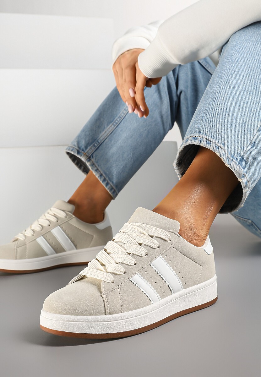 Beżowe Sneakersy Ozdobione Paskami Dolirenna
